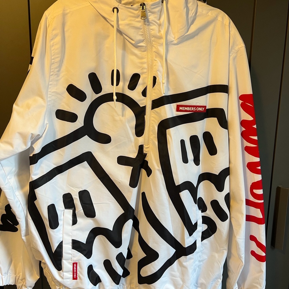Members Only White Keith Harring Hooded Windbreaker